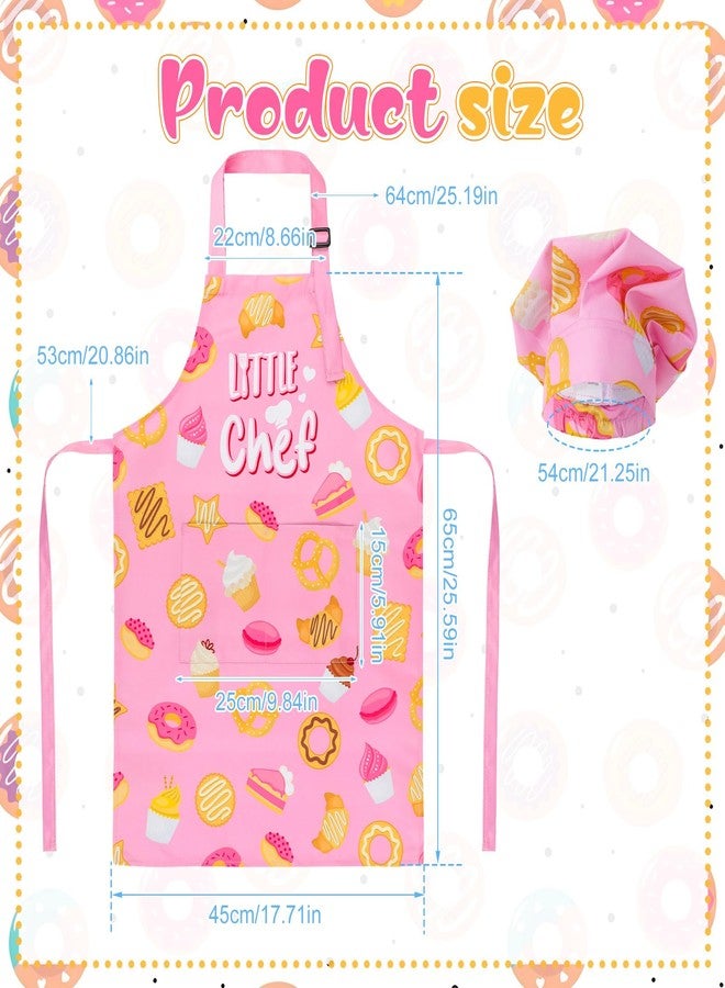 XLSXEXCL Kids Apron and Chef Hat Set, “Little Chef” Apron Adjustable Child Aprons Chef in Training Funny Aprons with 2 Pockets for Boys and Girls (Pink) - Image 2